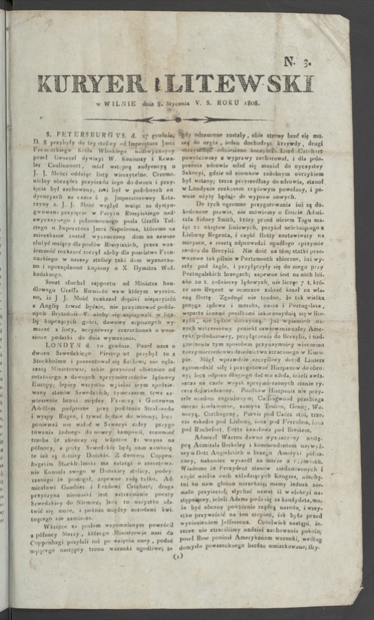 Kuryer Litewski. 1808, numero 3