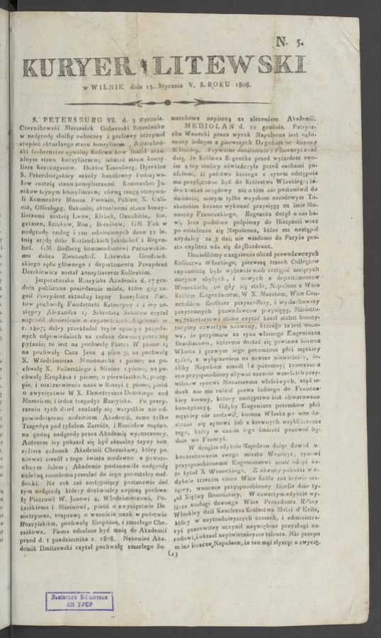 Kuryer Litewski. 1808, numero 5