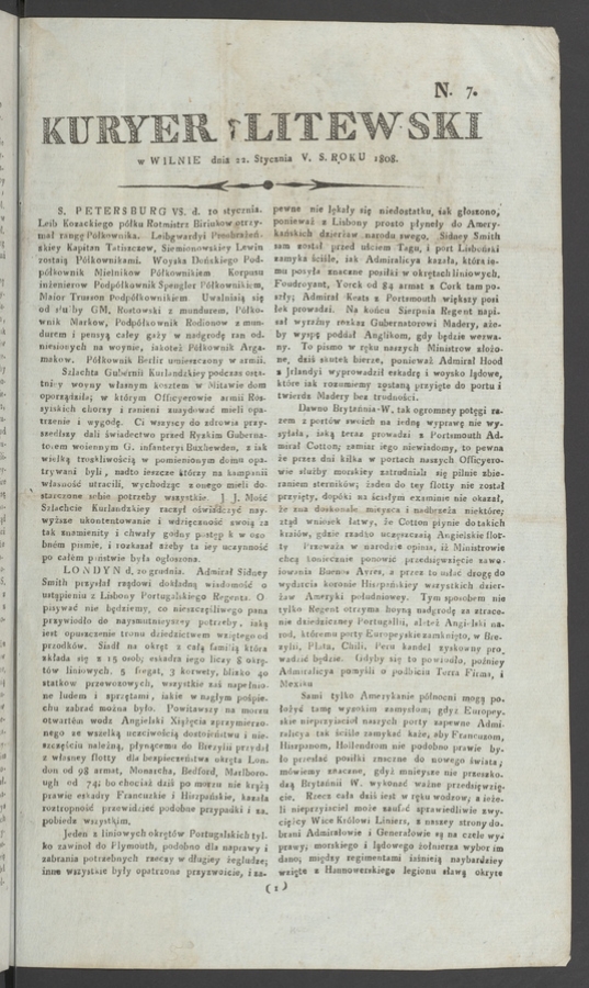 Kuryer Litewski. 1808, numero 7