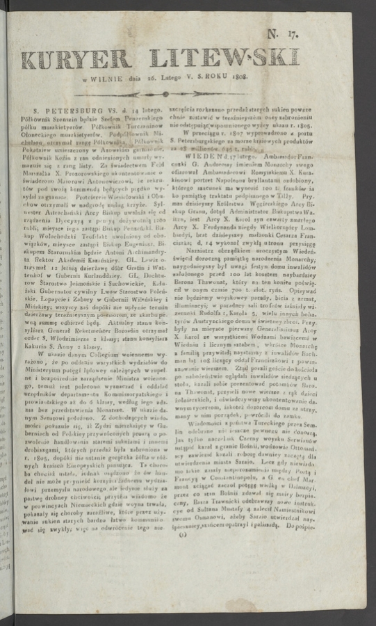 Kuryer Litewski. 1808, numero 17