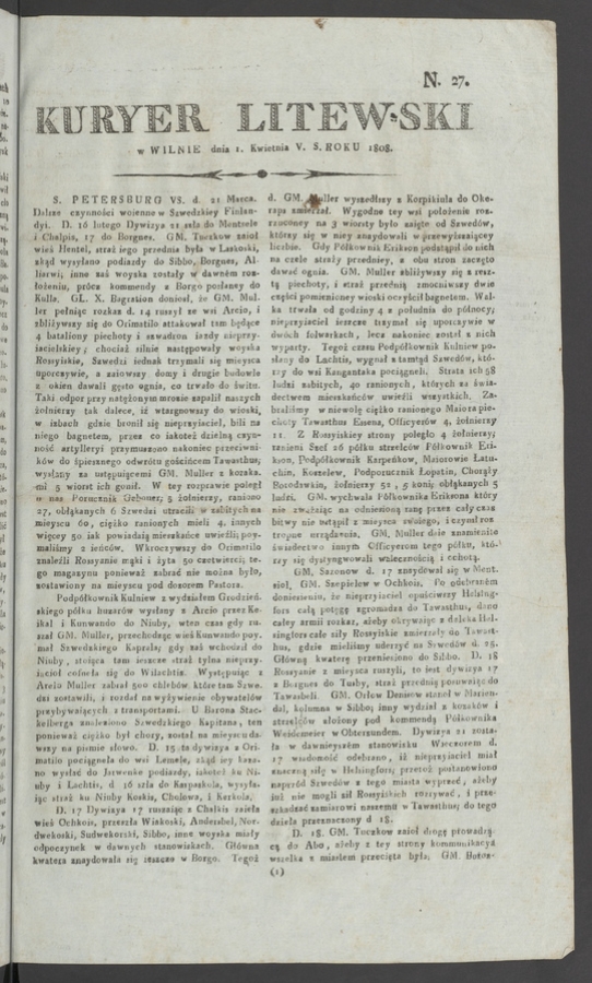 Kuryer Litewski. 1808, numero 27