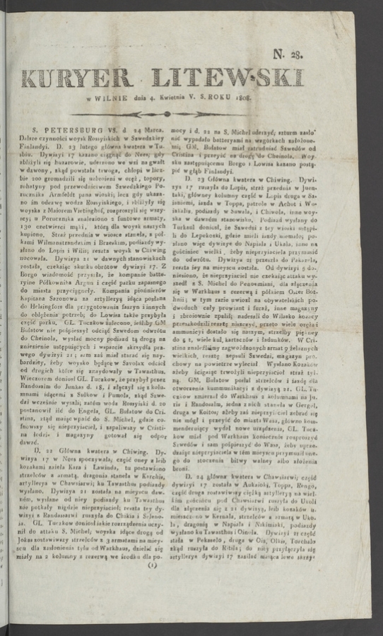 Kuryer Litewski. 1808, numero 28
