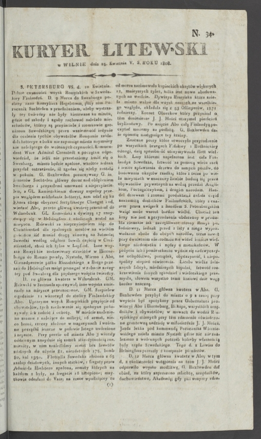 Kuryer Litewski. 1808, numero 34