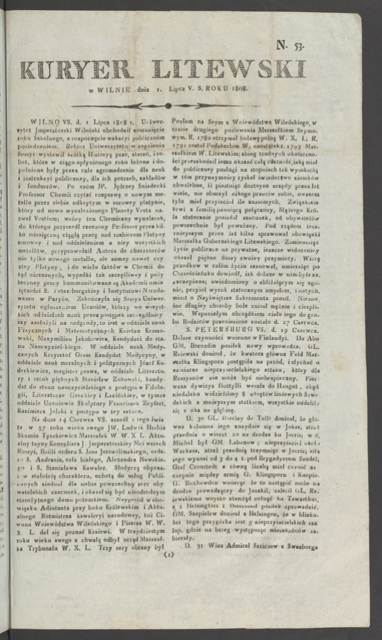 Kuryer Litewski. 1808, numero 53
