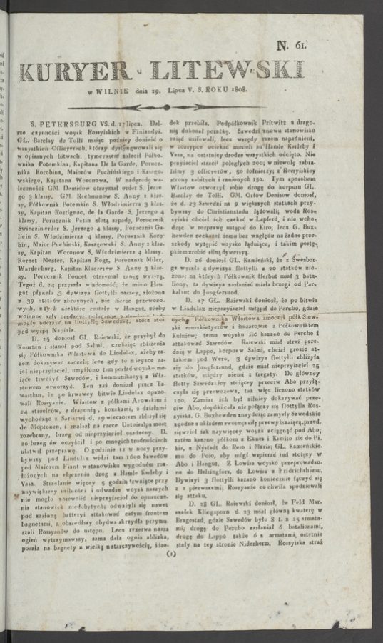 Kuryer Litewski. 1808, numero 61