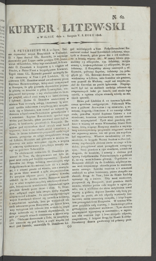 Kuryer Litewski. 1808, numero 62