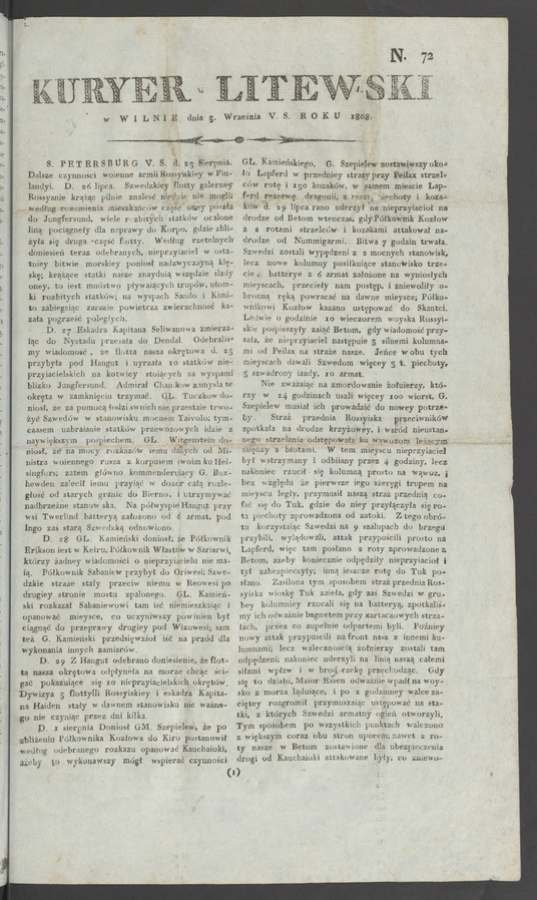 Kuryer Litewski. 1808, numero 72