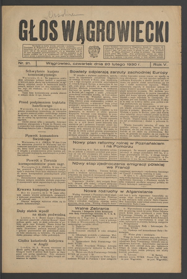 Głos Wągrowiecki. Rok 5, 1930, numer 21