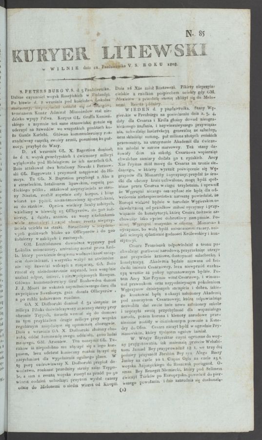 Kuryer Litewski. 1808, numero 85