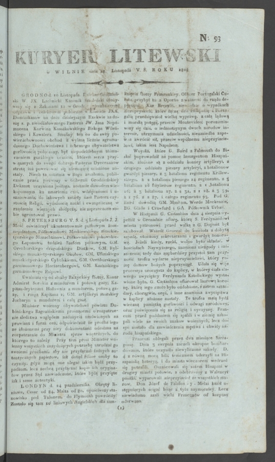 Kuryer Litewski. 1808, numero 93