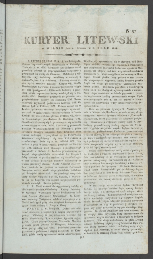 Kuryer Litewski. 1808, numero 97