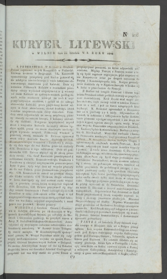 Kuryer Litewski. 1808, numero 100