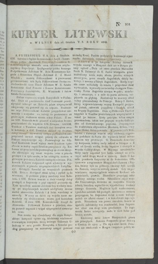 Kuryer Litewski. 1808, numero 101