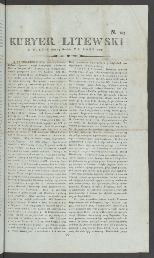 Kuryer Litewski. 1808, numero 103