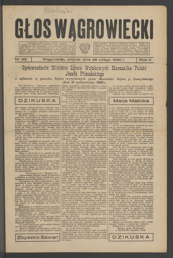 Głos Wągrowiecki. Rok 5, 1930, numer 23