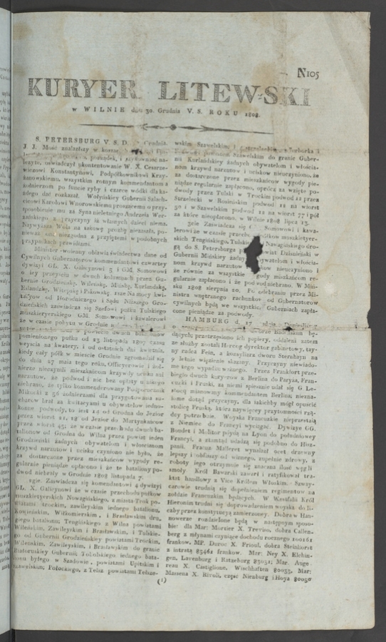 Kuryer Litewski. 1808, numero 105