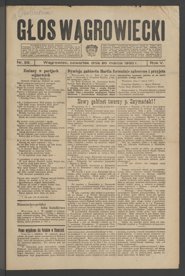 Głos Wągrowiecki. Rok 5, 1930, numer 33