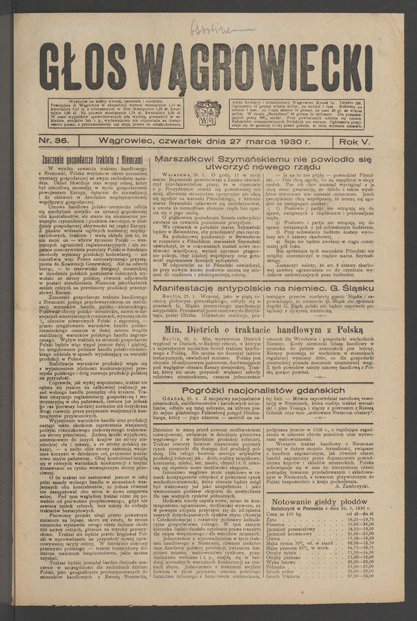 Głos Wągrowiecki. Rok 5, 1930, numer 36
