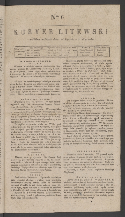 Kuryer Litewski. 1821, numer 6