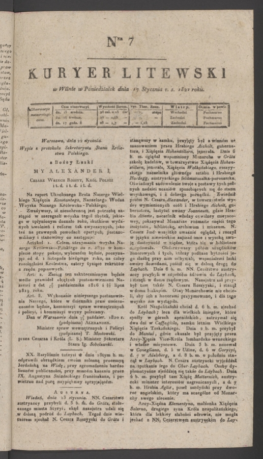 Kuryer Litewski. 1821, numer 7