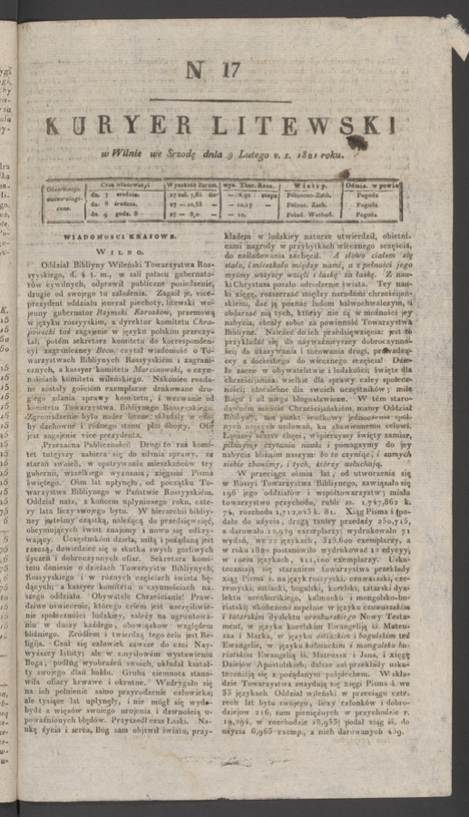 Kuryer Litewski. 1821, numer 17
