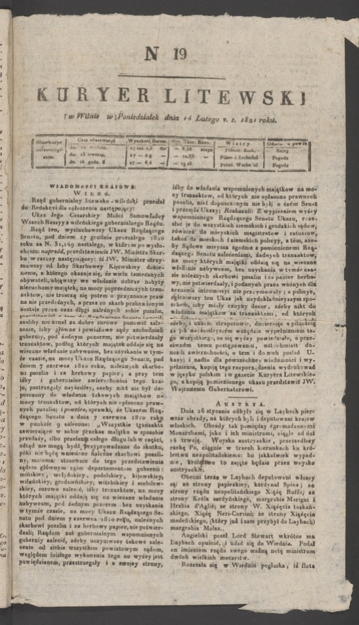 Kuryer Litewski. 1821, numer 19