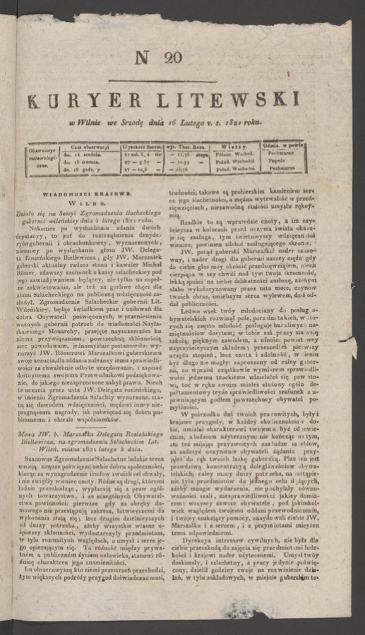 Kuryer Litewski. 1821, numer 20
