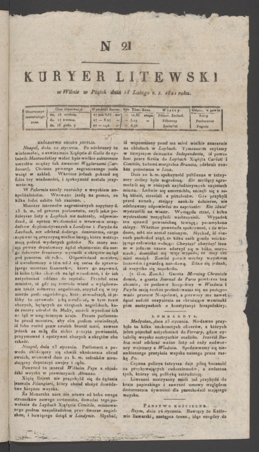 Kuryer Litewski. 1821, numer 21