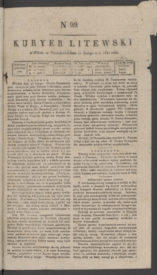 Kuryer Litewski. 1821, numer 22