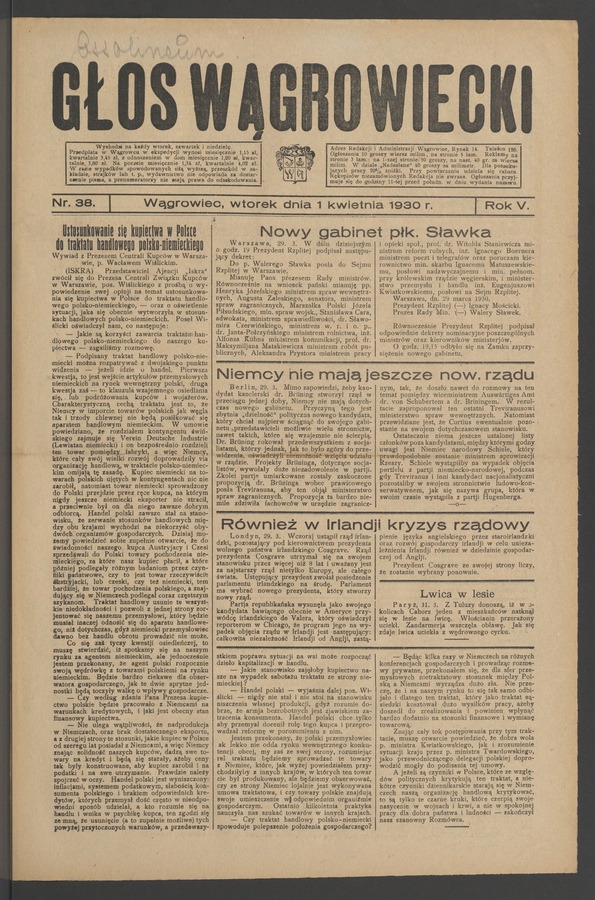 Głos Wągrowiecki. Rok 5, 1930, numer 38