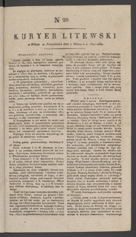 Kuryer Litewski. 1821, numer 28