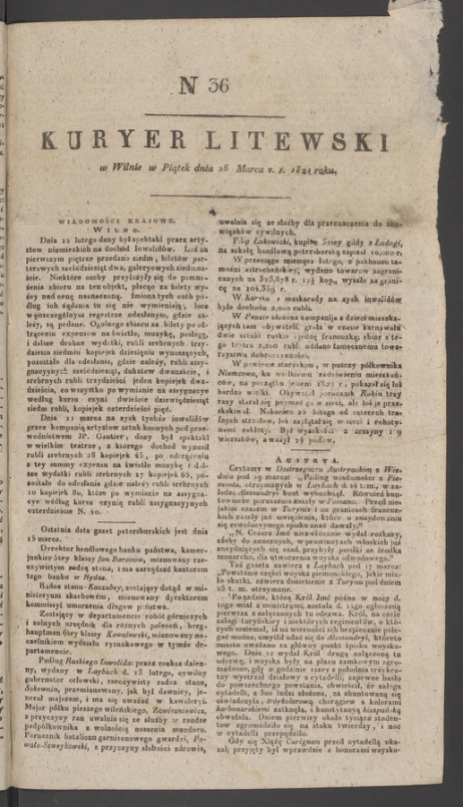Kuryer Litewski. 1821, numer 36