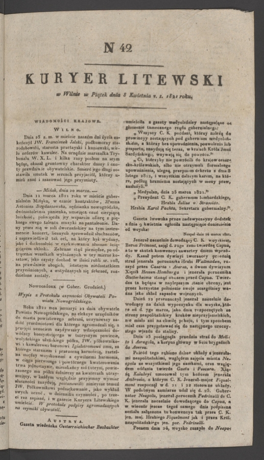 Kuryer Litewski. 1821, numer 42