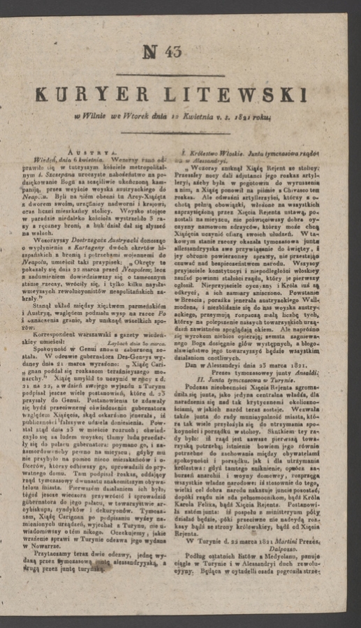 Kuryer Litewski. 1821, numer 43