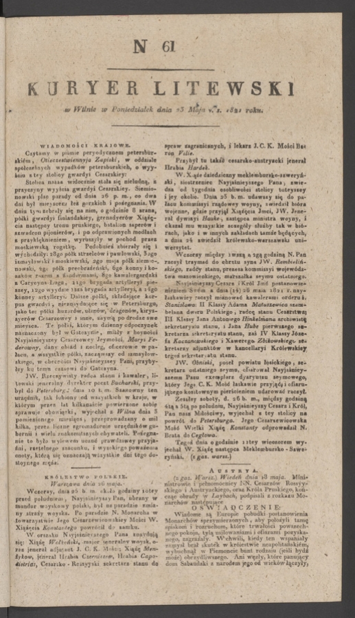 Kuryer Litewski. 1821, numer 61