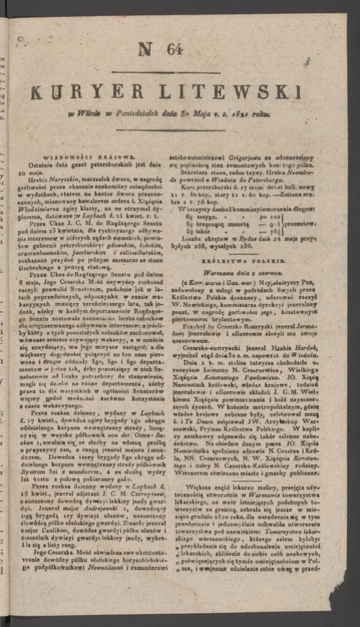 Kuryer Litewski. 1821, numer 64