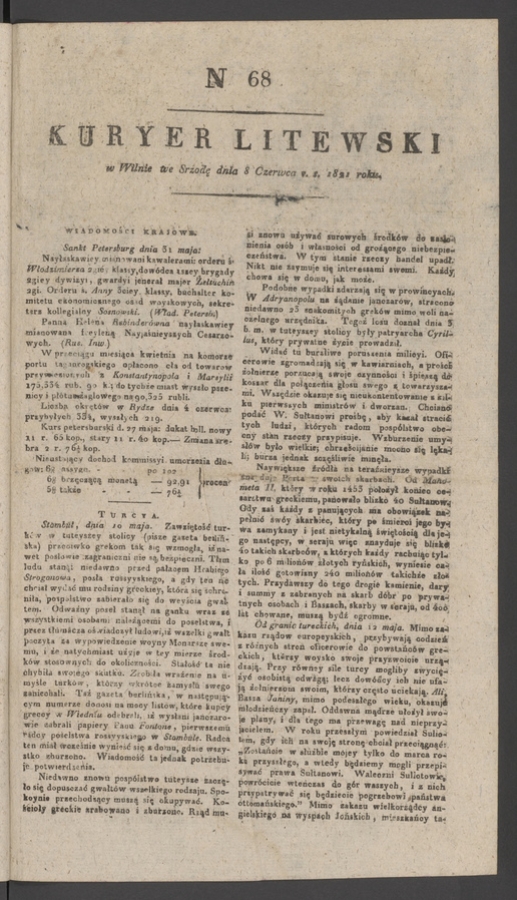 Kuryer Litewski. 1821, numer 68