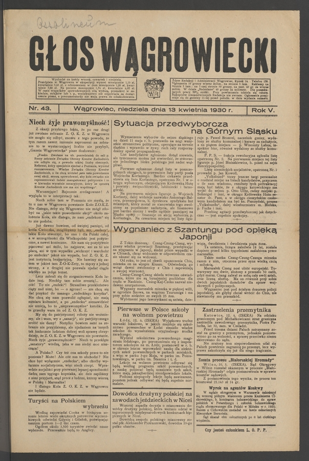 Głos Wągrowiecki. Rok 5, 1930, numer 43