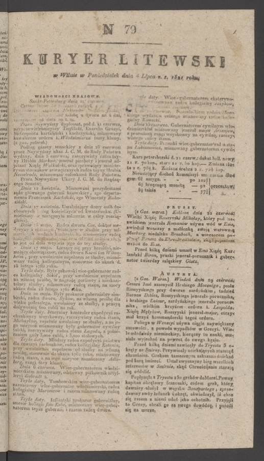 Kuryer Litewski. 1821, numer 79