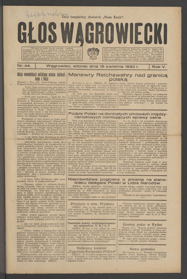 Głos Wągrowiecki. Rok 5, 1930, numer 44