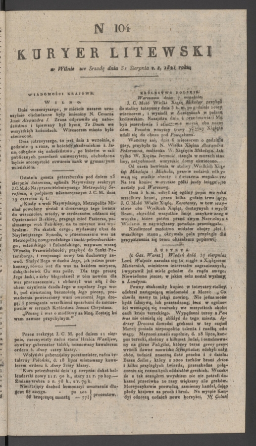 Kuryer Litewski. 1821, numer 104