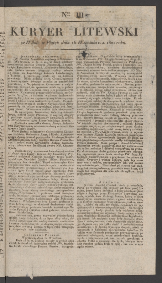 Kuryer Litewski. 1821, numer 111