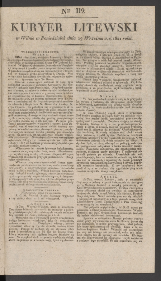Kuryer Litewski. 1821, numer 112