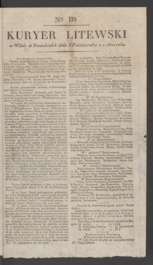 Kuryer Litewski. 1821, numer 118