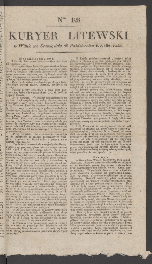 Kuryer Litewski. 1821, numer 128
