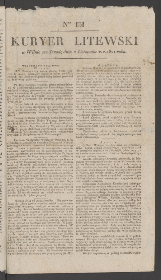 Kuryer Litewski. 1821, numer 131