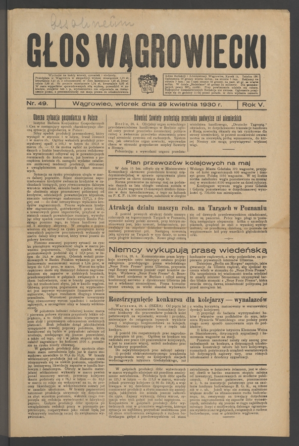 Głos Wągrowiecki. Rok 5, 1930, numer 49