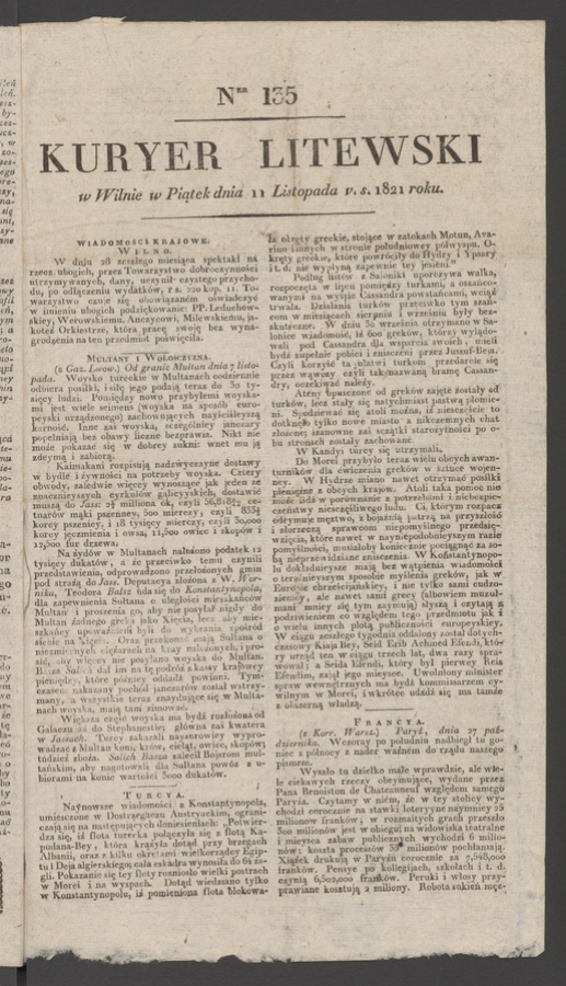 Kuryer Litewski. 1821, numer 135