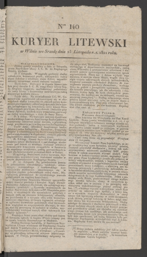 Kuryer Litewski. 1821, numer 140