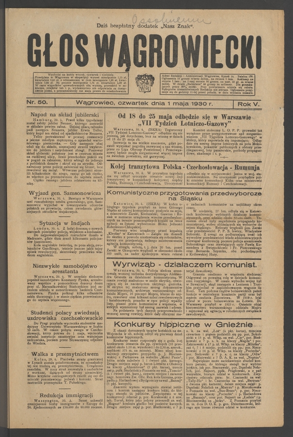 Głos Wągrowiecki. Rok 5, 1930, numer 50